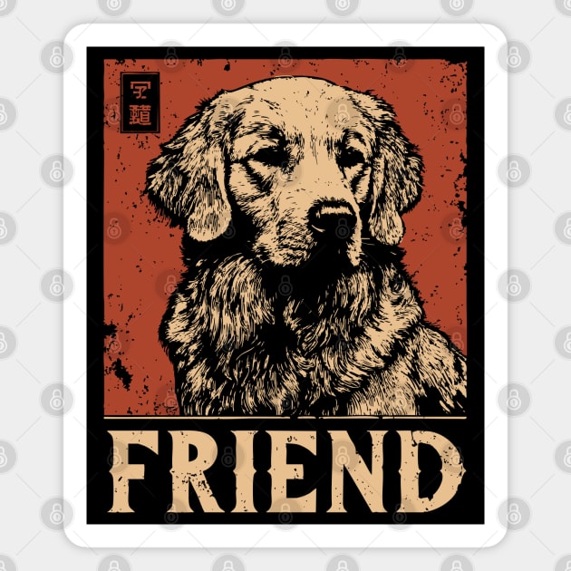 Golden Retriever Companion - Vintage Screenprint Dog Art Magnet by TuncGK